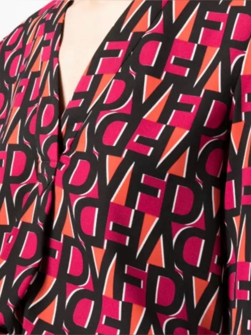 Diane Von Furstenberg Pink, Red & Black Logo-Print Button-Down Blouse
